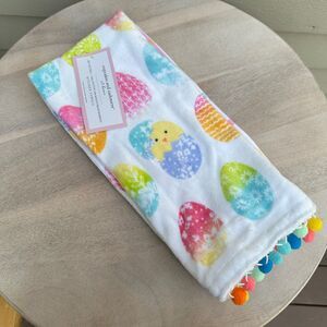 Cupcakes and Cashmere Rainbow Easter Eggs Chicks Kitchen Towel Set New Pom Poms